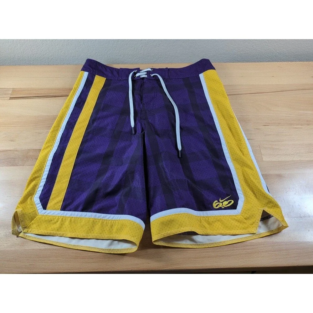 Nike Men's Board Shorts Size Medium 31 Purple Gold 6.0 Swoosh Swim